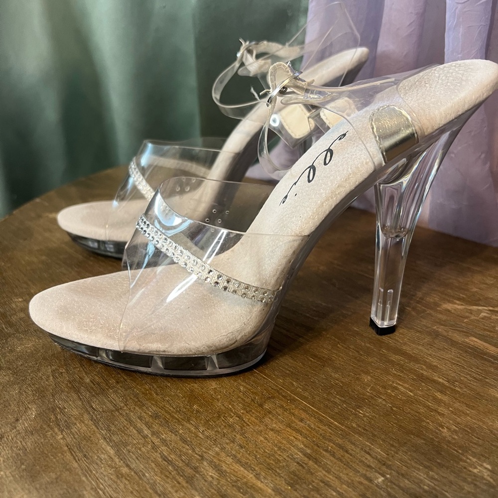 Clear Stiletto Heels with Rhinestone Detail